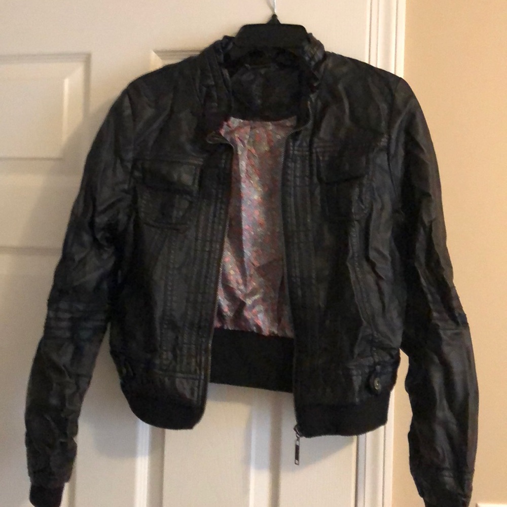 Black leather jacket.